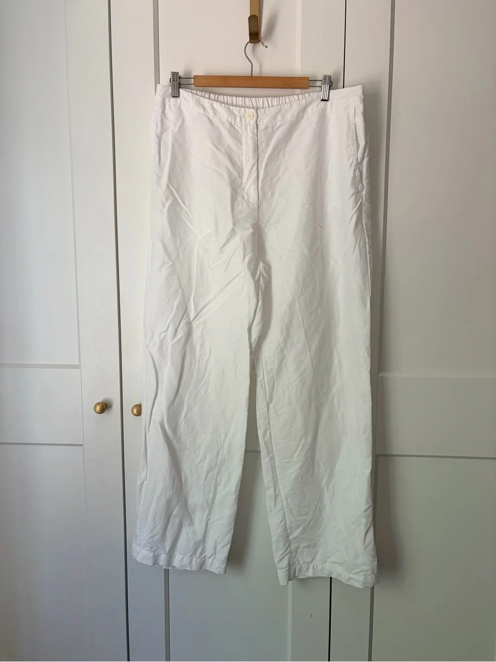 Eileen Fisher White Relaxed Straight Linen Blend Pants | L